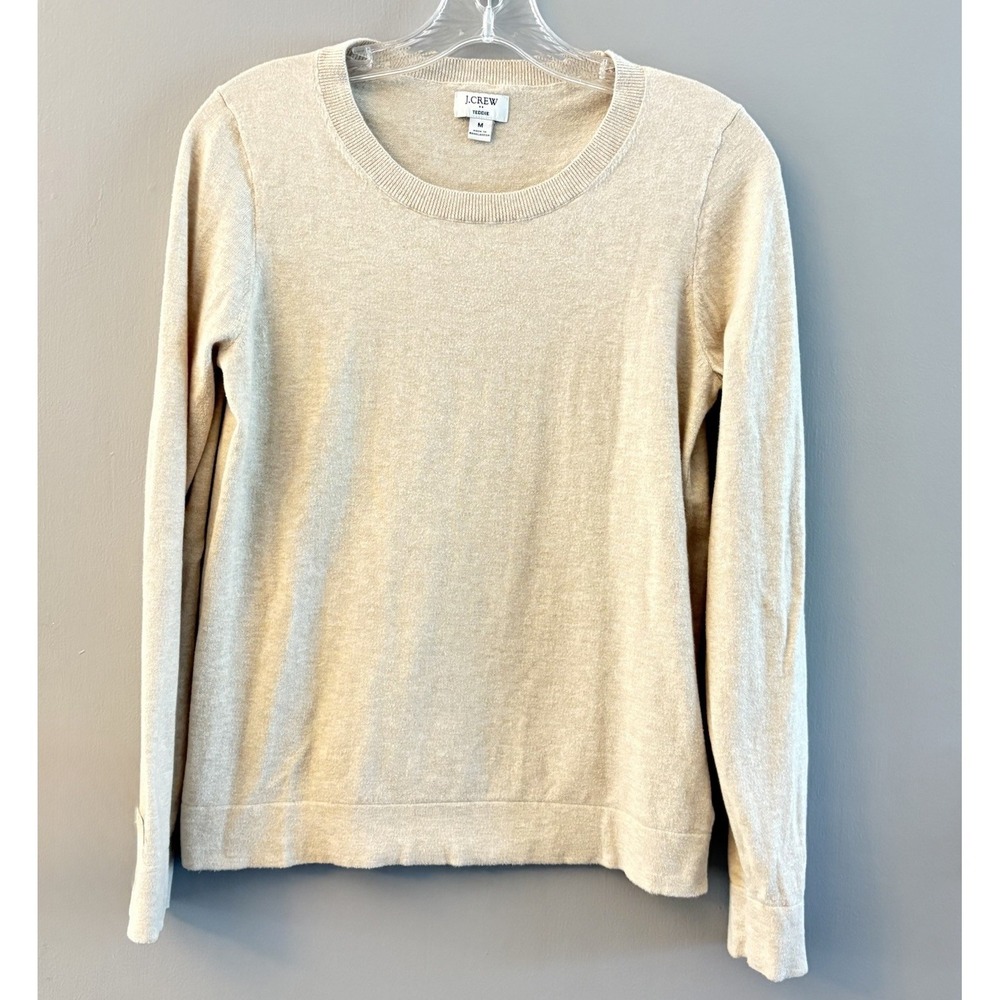 J Crew Cotton Crew Neck Teddie Sweater Small Beige Preppy
